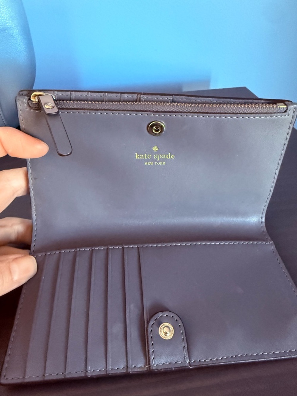 kate spade Purple Leather Snap Wallet with Zip Coin Pocket